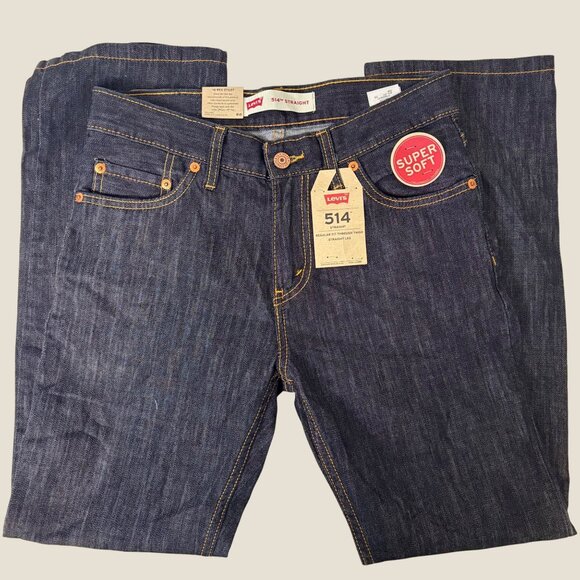 NWT Levis 514 Boys Size 14 Regular Stretch Dark Wash Jeans Straight Fit - Picture 2 of 5